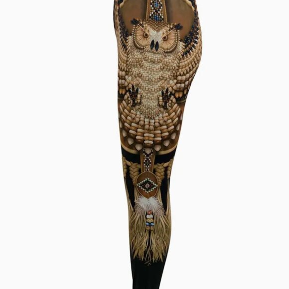 XL(12) Plus Size Boho Owl Leggings, Medium Stretch Skinny Leggings - Picture 3 of 3